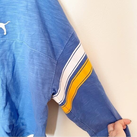 PINK Victoria's Secret Blue Long Sleeve Collared Cropped Top Size S - Picture 4 of 6